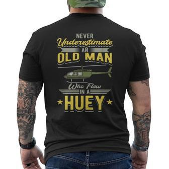 Never Underestimate An Old Man Who Flew In A Huey Helicopter Gift For Mens Mens Back Print T-shirt | Mazezy