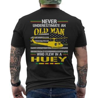 Never Underestimate An Old Man Who Flew In A Huey Old Man Funny Gifts Mens Back Print T-shirt | Mazezy