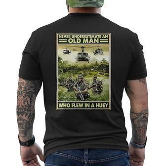 Never Underestimate An Old Man Who Flew In A Huey Veteran Veteran Funny Gifts Mens Back Print T-shirt | Mazezy