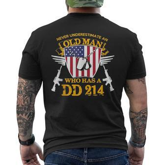 Never Underestimate An Old Man Who Has A Dd214 Alumni Gift Mens Back Print T-shirt - Seseable