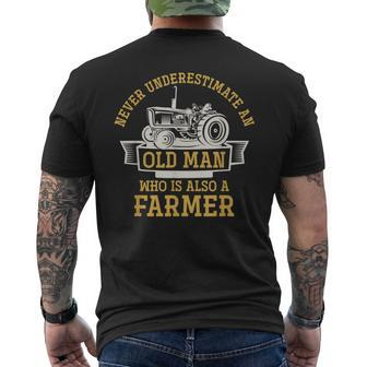 Never Underestimate An Old Man Who Is Also A Farmer Mens Back Print T-shirt - Seseable