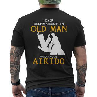 Never Underestimate An Old Man Who Knows Aikido Mens Back Print T-shirt - Seseable