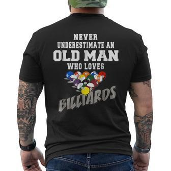 Never Underestimate An Old Man Who Loves Billiards Old Man Funny Gifts Mens Back Print T-shirt | Mazezy