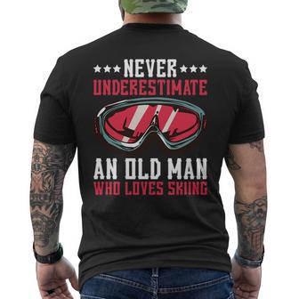 Never Underestimate An Old Man Who Loves Skiing Mens Back Print T-shirt - Seseable
