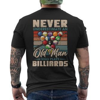 Never Underestimate An Old Man Who Plays Billiards Funny Mens Back Print T-shirt - Seseable