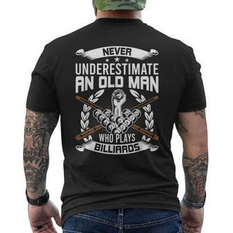Never Underestimate An Old Man Who Plays Billiards Mens Back Print T-shirt - Seseable