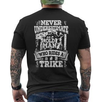 Never Underestimate An Old Man Who Rides A Trike Gift For Mens Mens Back Print T-shirt - Seseable