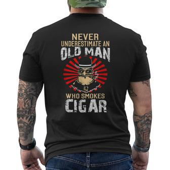 Never Underestimate An Old Man Who Smokes Cigar Mens Back Print T-shirt - Seseable