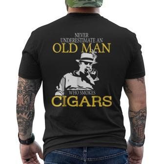 Never Underestimate An Old Man Who Smokes Cigars Gift For Mens Old Man Funny Gifts Mens Back Print T-shirt | Mazezy