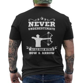 Never Underestimate An Old Man With A Bow And Arrow Hunting Mens Back Print T-shirt - Seseable