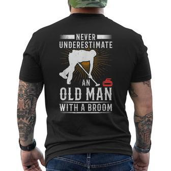 Never Underestimate An Old Man With A Broom Curling Gift Gift For Mens Mens Back Print T-shirt | Mazezy