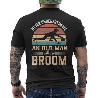 Never Underestimate An Old Man With A Broom Curling Grandpa Grandpa Funny Gifts Mens Back Print T-shirt | Mazezy