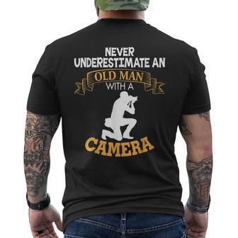 Never Underestimate An Old Man With A Camera Dad Mens Back Print T-shirt - Seseable