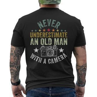 Never Underestimate An Old Man With A Camera Lover Cameraman Old Man Funny Gifts Mens Back Print T-shirt | Mazezy