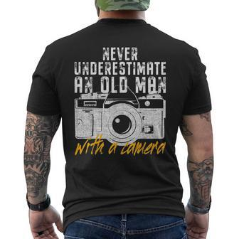 Never Underestimate An Old Man With A Camera Photographer Gift For Mens Mens Back Print T-shirt | Mazezy