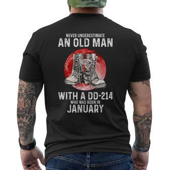 Never Underestimate An Old Man With A Dd214 Born In January Mens Back Print T-shirt - Seseable