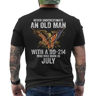 Never Underestimate An Old Man With A Dd214 Born In July Old Man Funny Gifts Mens Back Print T-shirt | Mazezy