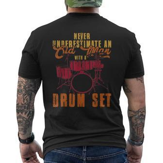 Never Underestimate An Old Man With A Drumset Drums Mens Back Print T-shirt - Seseable