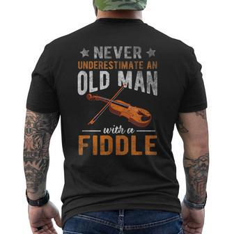 Never Underestimate An Old Man With A Fiddle Funny Mens Back Print T-shirt - Seseable