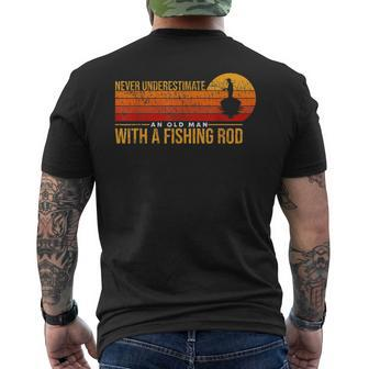 Never Underestimate An Old Man With A Fishing Rod Funny Fish Mens Back Print T-shirt - Seseable