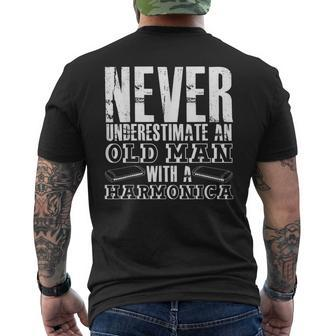 Never Underestimate An Old Man With A Harmonica French Harp Mens Back Print T-shirt - Seseable
