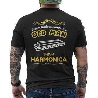 Never Underestimate An Old Man With A Harmonica Gift For Mens Mens Back Print T-shirt - Seseable