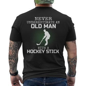 Never Underestimate An Old Man With A Hockey Stick Mens Dad Mens Back Print T-shirt - Seseable