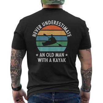 Never Underestimate An Old Man With A Kayak Retro Vintage Mens Back Print T-shirt - Seseable