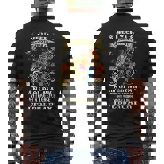 Never Underestimate An Old Man With A Motorcycle February Old Man Funny Gifts Mens Back Print T-shirt | Mazezy