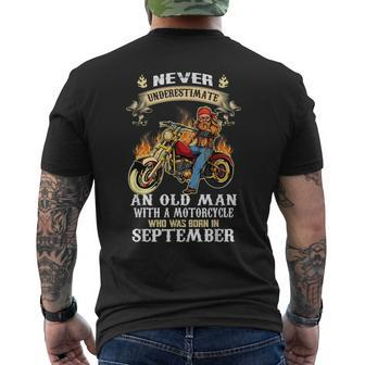 Never Underestimate An Old Man With A Motorcycle September Mens Back Print T-shirt - Seseable