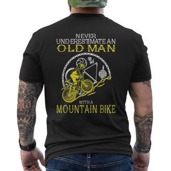 Never Underestimate An Old Man With A Mountain Bike T Old Man Funny Gifts Mens Back Print T-shirt | Mazezy