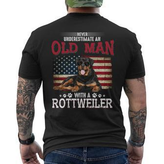 Never Underestimate An Old Man With A Rottweiler Costume Old Man Funny Gifts Mens Back Print T-shirt | Mazezy