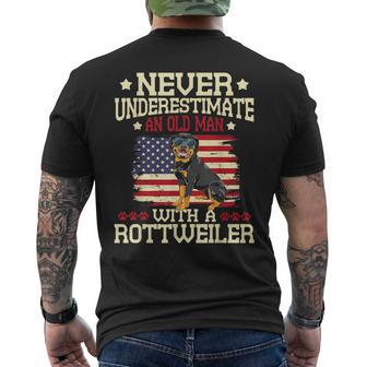 Never Underestimate An Old Man With A Rottweiler Dog Lover Old Man Funny Gifts Mens Back Print T-shirt | Mazezy