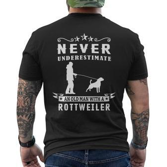 Never Underestimate An Old Man With A Rottweiler Dog Rottie Mens Back Print T-shirt - Seseable