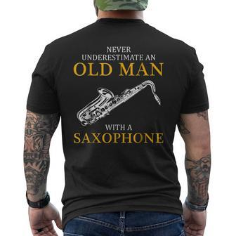 Never Underestimate An Old Man With A Saxophone Old Man Funny Gifts Mens Back Print T-shirt | Mazezy