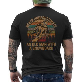 Never Underestimate An Old Man With A Snowboard Snowboarding Mens Back Print T-shirt - Seseable