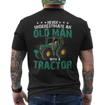 Never Underestimate An Old Man With A Tractor Farm Farmer Mens Back Print T-shirt - Seseable