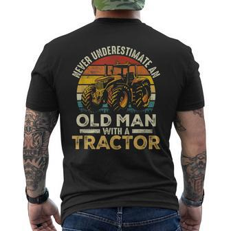 Never Underestimate An Old Man With A Tractor Farmer Farm Mens Back Print T-shirt - Seseable