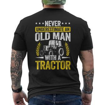 Never Underestimate An Old Man With A Tractor Farmer Field Gift For Mens Mens Back Print T-shirt - Seseable