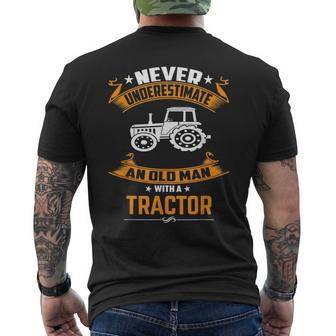 Never Underestimate An Old Man With A Tractor I Farmer Old Man Funny Gifts Mens Back Print T-shirt | Mazezy