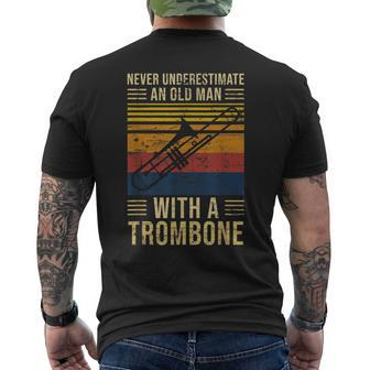 Never Underestimate An Old Man With A Trombone Gift For Mens Old Man Funny Gifts Mens Back Print T-shirt | Mazezy
