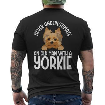 Never Underestimate An Old Man With A Yorkie Mens Back Print T-shirt - Seseable