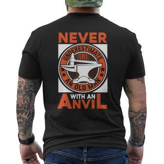 Never Underestimate An Old Man With An Anvil Forging Blacksmith Mens Back Print T-shirt - Seseable