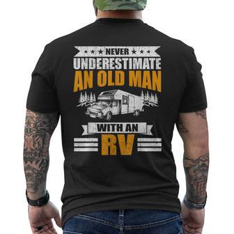 Never Underestimate An Old Man With An Rv Camping Gift Old Man Funny Gifts Mens Back Print T-shirt | Mazezy