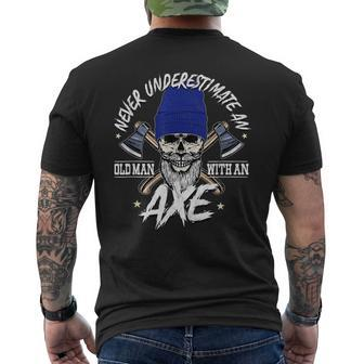 Never Underestimate An Old Man With Axe Throwing Lumberjack Mens Back Print T-shirt - Seseable