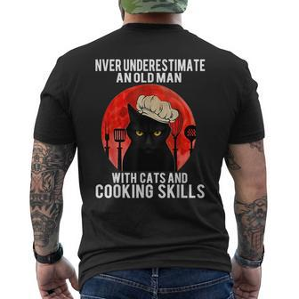 Never Underestimate An Old Man With Cats And Cooking Skill Old Man Funny Gifts Mens Back Print T-shirt | Mazezy