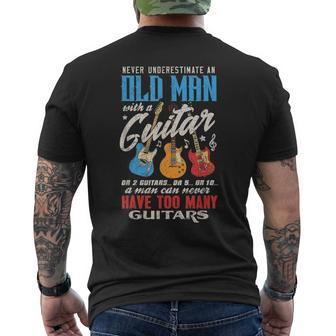 Never Underestimate An Old Man With Guitar Guitarist Mens Back Print T-shirt - Seseable