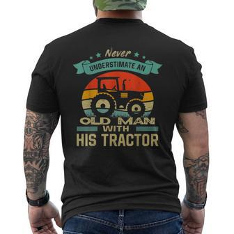 Never Underestimate An Old Man With His Tractor Farmer Mens Back Print T-shirt - Seseable