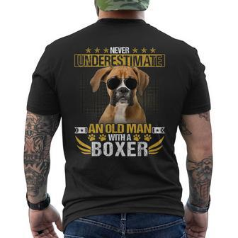 Never Underestimate An Old Man With Picture A Boxer Dog Mens Back Print T-shirt - Seseable