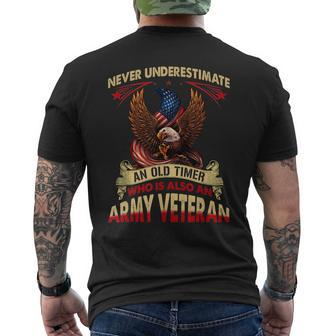 Never Underestimate An Old Timer Who Is Also An Army Vet Mens Back Print T-shirt - Seseable